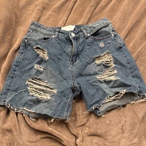 Distressed Blue Denim Shorts